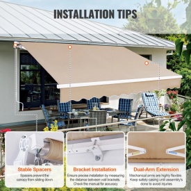Copertina retractabila manuala, 400x240 cm, pentru terasa exterioara, parasolar retractabil, adapost pentru usa si fereastra din poliester rezistent la apa, cu maner manivela pentru curte, balcon - Img 5