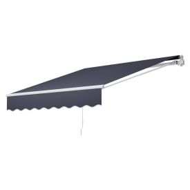 Copertina retractabila manuala, 400x300 cm, pentru terasa exterioara, parasolar retractabil, adapost pentru usa si fereastra din poliester rezistent la apa, cu maner manivela pentru curte, balcon, culoare gri