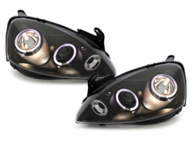 Faruri compatibil cu Opel Corsa C (2000-2006) 2 Angel Eyes Negru - Img 1