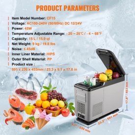Frigider auto 12 volti cu cotiera, congelator portabil 15L, racitor cu compresor 12V 24V 240V pentru exterior, camping, autoturism, camion, rulota - Img 7