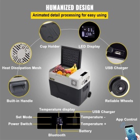 Frigider auto de 30L, cu roti si maner, voltaj operare 12V 24V DC si 100-240V AC pentru exterior, camping, rulote - Img 5