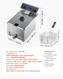 Friteuza electrica comerciala, capacitate ulei 6,8 L, friteuza de blat din otel inoxidabil de 2500 W cu cos si capac, control al temperaturii, supapa de scurgere a uleiului pentru restaurant si nu numai - Img 7