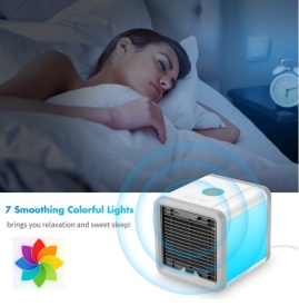 Mini aparat de aer conditionat portabil 3 in 1, racire, umidificare, purificare a aerului cu lumina LED in 7 culori diferite cu USB - Img 4