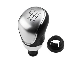 Nuca schimbator de viteze compatibil cu Ford Focus C-Max 2010-2019, 6 trepte, piele ecologica, culoare argintiu cu negru