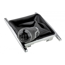 Nuca schimbator de viteze cu rama si manson piele ecologica compatibil cu VW Amarok 2010-2022, 6 trepte, culoare negru cu crom - Img 5