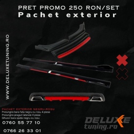 Pachet exterior aero universal, prelungire bara fata, praguri laterale si difuzor bara spate negru cu rosu - Img 2