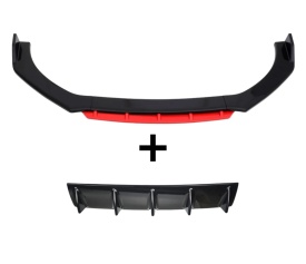 Pachet exterior Prelungire bara fata Megane Design, negru lucios cu buza rosie, 4 piese, lungime 180 cm si Difuzor auto de bara universal culoare Negru Lucios
