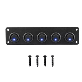 Panou incastrabil cu 5 butoane auto, cu LED Albastru, ON-OFF, universal, 12V - Img 4