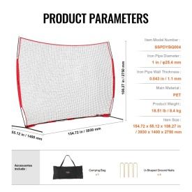 Plasa de protectie VEVOR Barricade Backstop, plasa de bariera pentru sporturi cu minge de 3,6 x 2,7 m, echipament portabil de antrenament cu geanta de transport, protectie pentru antrenament de baseball, softball, lacrosse, fotbal, hochei, pentru curte - Img 6