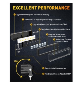 Proiector Led bar pentru motocicleta 4x4, atv, suv, camion, tractor, 12-24V, 40W, alb-portocaliu - Img 9