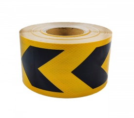 Rola 10 metri banda reflectorizanta, galben cu negru cu sageti, latime 10 cm