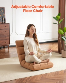 Scaun de podea, scaun de gaming pliabil cu 14 pozitii reglabile si spatar, cadru metalic robust cu spuma reciclata si suprafata din fleece coral, multifunctional pentru citit, relaxare, culoare maro - Img 3