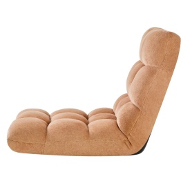 Scaun de podea, scaun de gaming pliabil cu 14 pozitii reglabile si spatar, cadru metalic robust cu spuma reciclata si suprafata din fleece coral, multifunctional pentru citit, relaxare, culoare maro - Img 12