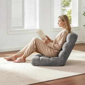Scaun de podea, scaun de gaming pliabil cu 14 pozitii reglabile si spatar, cadru metalic robust cu spuma reciclata si suprafata din fleece coral, multifunctional pentru citit, relaxare, culoare gri - Img 9
