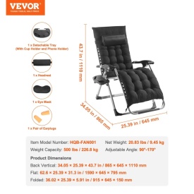 Scaun pliabil Zero Gravity 26 inch pentru camping, plaja, pescuit sau gradina, pentru interior sau exterior, culoare negru, sarcina 200 Kg - Img 8