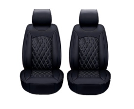 Set 1+1 Huse Scaune Auto Premium Lux Piele Ecologica, Negru cu cusaturi gri in romb