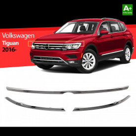 Set 3 ornamente inox faruri si parte superioara grila VW Tiguan II 2016-> - Img 2