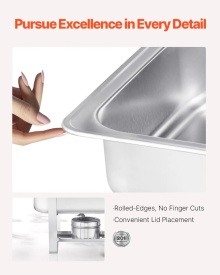 Set de bufet pentru incalzit cu capac, 8 litri, pachet de 4, din otel inoxidabil cu 4 tigai de dimensiuni normale, incalzitor catering cu capac, suport pentru tigaie de apa, suport pentru combustibil, pentru nunti, petreceri, banchete, argintiu - Img 4