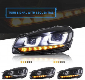 Set Faruri LED compatibil cu VW Golf 6 VI 2008-2013 Red Design Golf 7 3D U Design Semnal LED Dinamic - Img 3