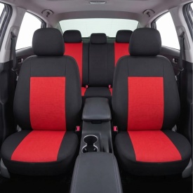 Set huse auto pentru scaune compatibile AUDI A3 8P 2003-2012, 5 locuri, material textil, negru cu rosu inchis, Lichidare de stoc!