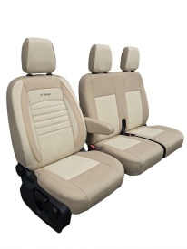 Set huse auto pentru scaune compatibile FORD CUSTOM 2012-> 2+1 locuri, material textil crem, Lichidare stoc