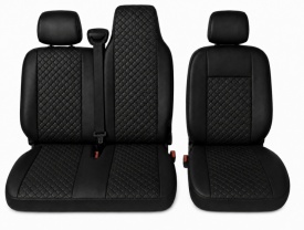 Set huse auto pentru scaune compatibile Renault Master 2010-2019 2+1 locuri, material piele ecologica, culoare negru cu cusatura neagra, 6 piese