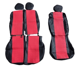 Set huse auto pentru scaune compatibile VW Transporter T5 2004-2014 2+1 locuri, material piele ecologica negru cu rosu - Img 6