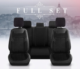 Set Huse Auto Premium fata-spate, piele ecologica cu imitatie de alcantara, culoare negru - Img 6
