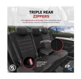 Set huse scaune auto compatibil Audi A3 8V 2012-2019, fata-spate,Otom Luxury, Comfort Line material textil cu piele ecologica, culoare negru cu cusaturi rosii - Img 2