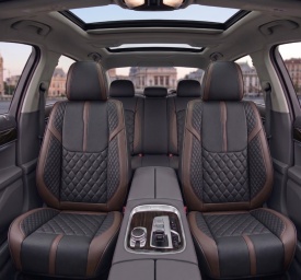 Set huse scaune auto compatibil Dacia Duster III 2023->, scaune standard, fata-spate, Piele ecologica Negru cu maro