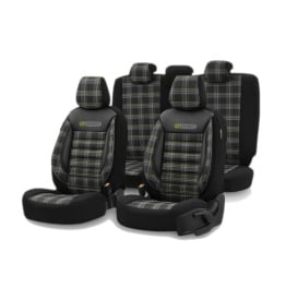 Set huse scaune auto compatibil Hyundai i20 2020->, fata-spate, GTI SPORTS Design, material textil cu piele ecologica, culoare negru cu cusaturi verzi - Img 2