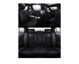 Set huse scaune auto compatibil Peugeot 308 2013-2021, scaune standard, fata-spate, piele cu textil, negru cu dunga rosie - Img 3