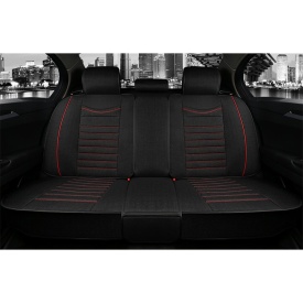 Set huse scaune auto compatibil Renault Fluence 2009-2016, fata-spate,Material textil negru cu cusatura rosie - Img 2