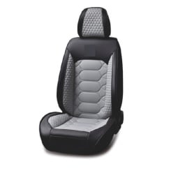 Set huse scaune auto compatibil Seat Leon II 2005-2012, fata-spate, Piele ecologica, Negru cu gri - Img 2