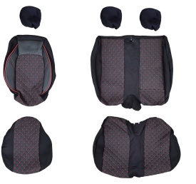 Set huse scaune auto compatibile Mercedes Sprinter 2006-2017 2+1, piele ecologica cu textil, negru cusatura rosie - Img 1