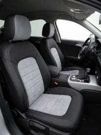 Set huse scaune auto, dedicate Audi A6 C6 2004-2011, piele ecologica cu textil, negru cu gri, Lichidare stoc! - Img 2