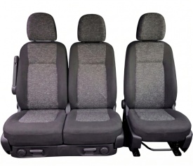 Set huse scaune auto fata 2+1 compatibile cu VW Crafter 2017->, material textil, negru cu gri, Van, Doka - Img 2