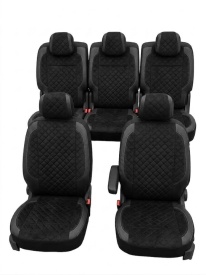 Set huse scaune auto pentru Peugeot Partner Rifter 2018->, 3 scaune individuale spate, piele ecologica cu imitatie de alcantara, negru, Lichidare stoc!