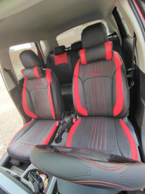 Set huse scaune auto piele ecologica negru cu rosu, universale, fata-spate - Img 3