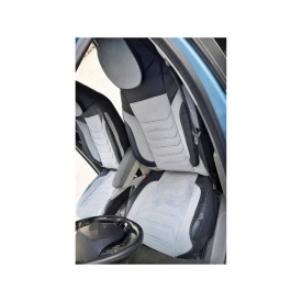 Set huse scaune auto premium universale, fata-spate, piele ecologica si alcantara, model C509, culoare negru cu gri - Img 2
