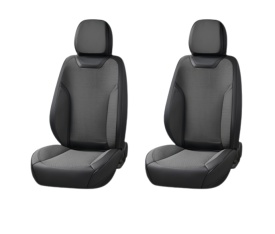 Set huse scaune auto premium universale, fata-spate, piele ecologica si material textil, culoare negru cu gri inchis - Img 3