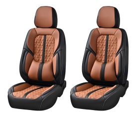 Set huse scaune auto premium universale, fata-spate, piele ecologica, culoare negru cu maro - Img 2