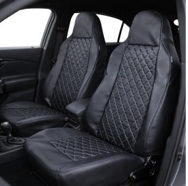 Set huse scaune auto universale cu tetiera integrata, material piele ecologica, culoare neagra, pentru fata - Img 2