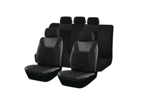 Set huse scaune auto universale de lux, fata-spate, piele ecologica si alcantara, culoare negru cu gri - Img 2