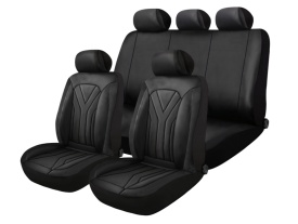 Set huse scaune auto universale de lux, fata-spate, piele ecologica, model Y, culoare negru - Img 3