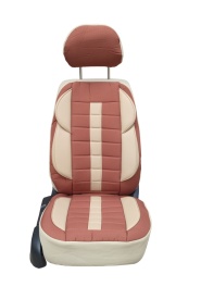 Set huse scaune auto, universale, fata-spate, maro cu crem, textil si piele ecologica - Img 1