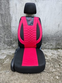 Set huse scaune auto, universale, fata-spate, material textil, negru cu rosu - Img 2