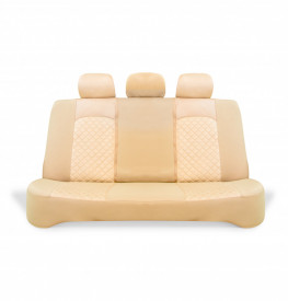 Set huse scaune auto universale, piele ecologica crem cu velur crem, fata-spate - Img 2