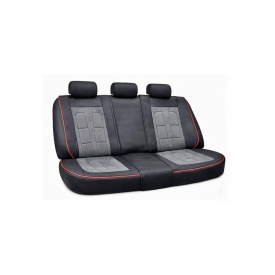 Set huse scaune auto universale, piele ecologica culoare neagra material textil gri si cusatura rosie, fata-spate - Img 2