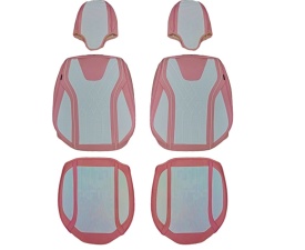 Set huse scaune auto universale, piele ecologica roz cu alb, Luxury, fata-spate - Img 7